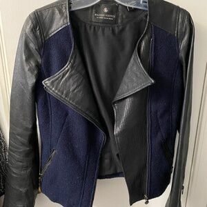 Maison Scotch boucle wool & leather biker jacket Size S